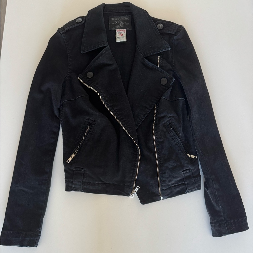Women's True Religion Black Denim Moto Jacket